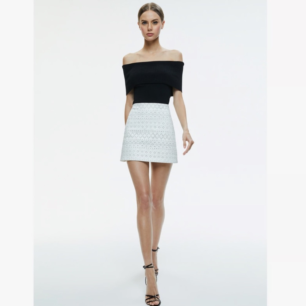Alice Olivia Riley pattern White Eyelet Skirt with Zipper size 0